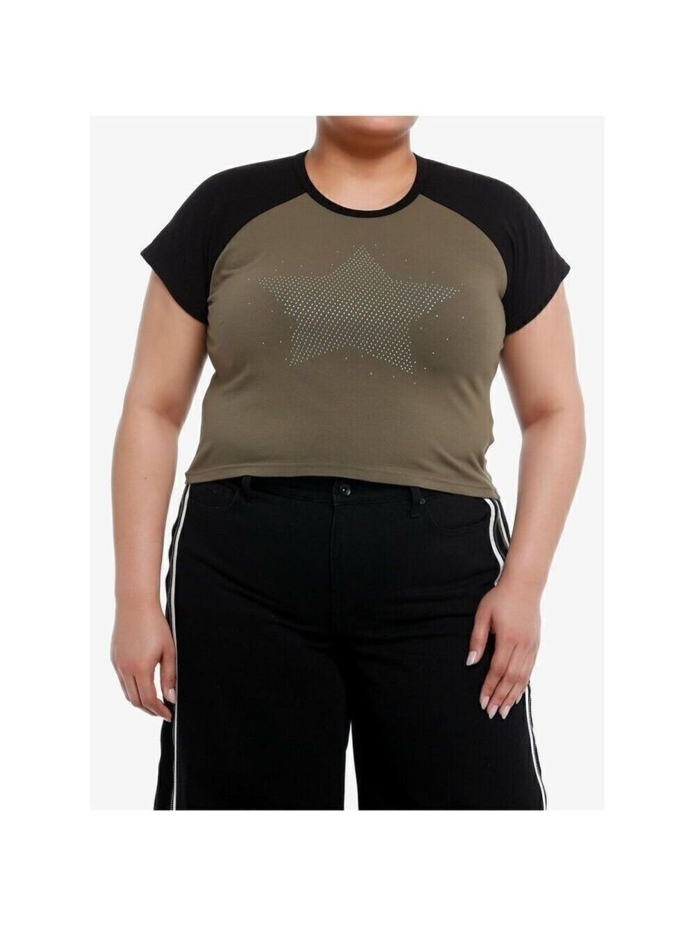 Star Rhinestone Dark Raglan Girls Crop T-Shirt Plus Size 2